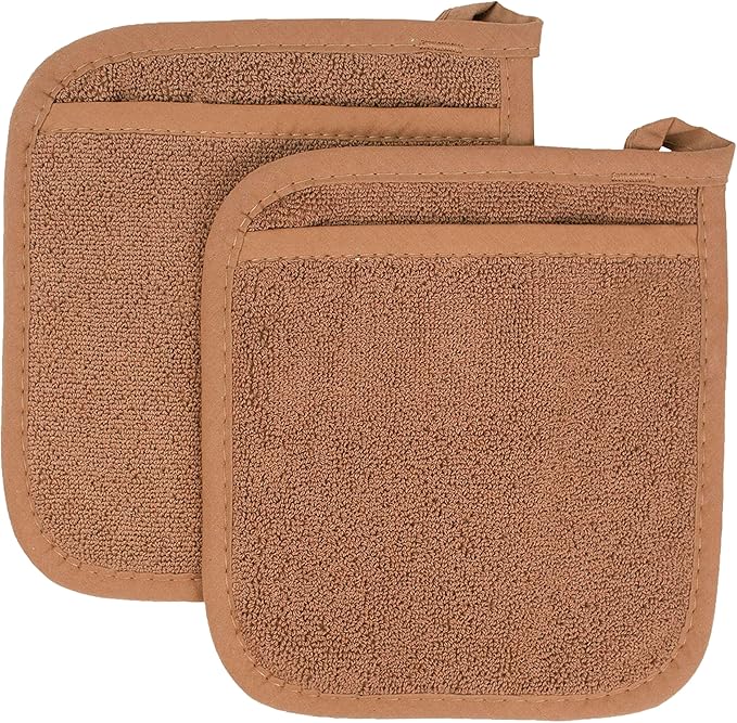 RITZ Terry Pocket Mitt & Hot Pad: Unparalleled Heat Resistant, Durable 100% Cotton – Ergonomically Designed for Optimal Grip – Easy-Care Machine Washable – 2-Pack, Copper