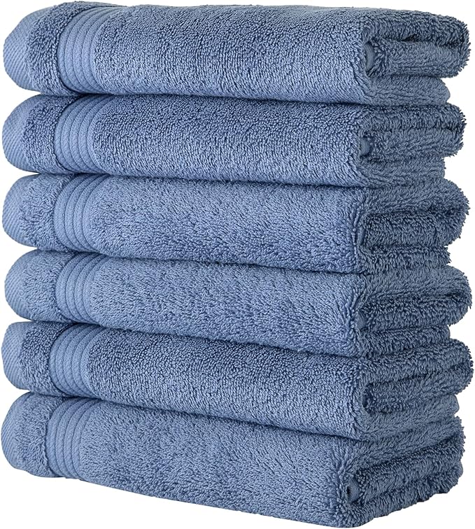 Classic Turkish Towels CTT - Premium 6 Piece Hand Towels Set, 100% Turkish Cotton, Quick Dry & Comfy Towels for Hotel & Spa, Highly Absorbent | 16"x27"(Blue)