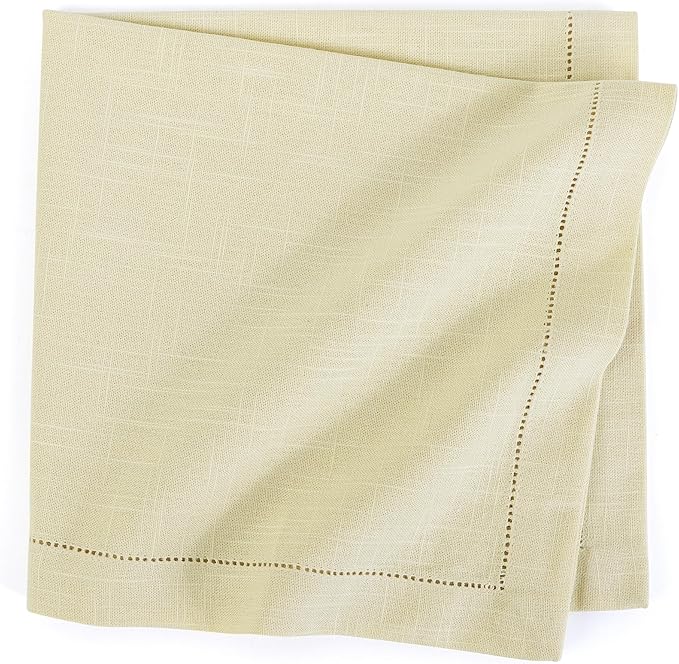 FINGERCRAFT Cloth Napkins, Hemstitched Napkins Cloth, 20 x 20 Inch Generous Picot Hem and Mitered Corner, Everyday Use Premium Quality Perfect for Parties Dinners Weddings Cocktail Set of 6 Beige