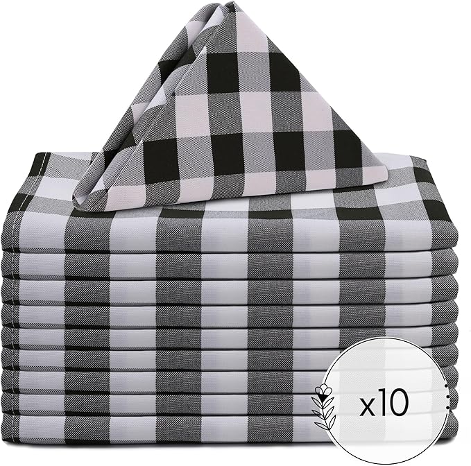 Your Chair Covers - 20 Inch Square Premium Polyester Cloth Napkins 10 Pack - Checkered Black, Oversized, Gingham Checkered Blue Napkin, Restaurant and Hotel Multi Use