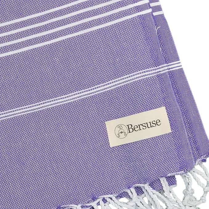 Bersuse Towels Anatolia XL Beach Blanket Throw Blanket Turkish Towel 100% Cotton Extra-Large Quick-Dry Lightweight Premium Peshtemal Towel - 61x82 Inches, Dark Purple