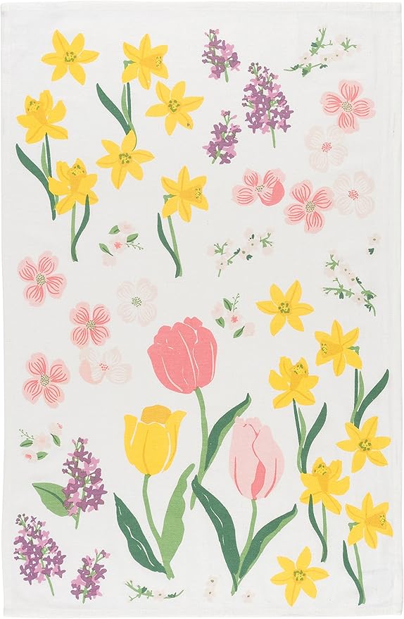 Now Designs Floursack Kitchen Towels Quick Dry Cotton Hand Towel Set, 3 Count, Flowers of The Month, 20 x 30 in