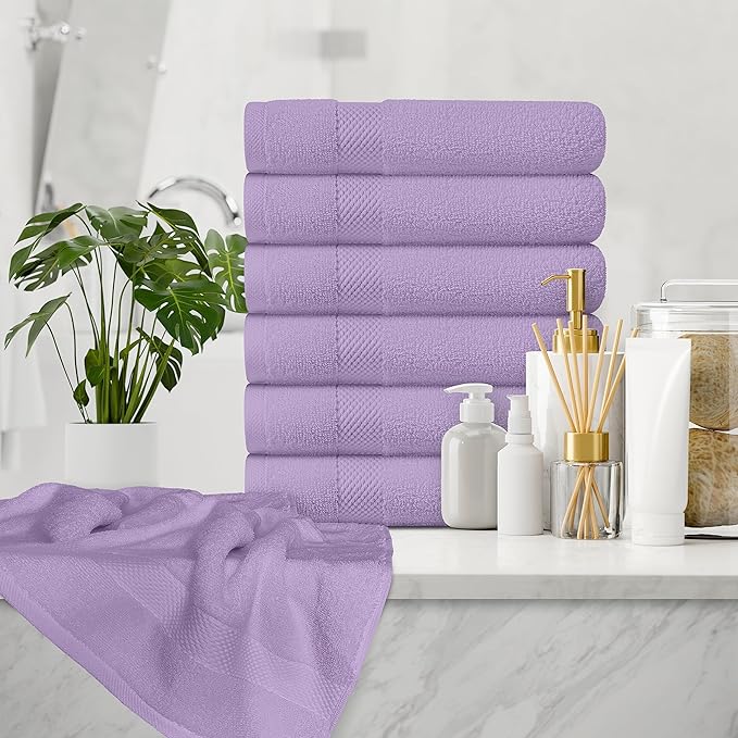 White Classic Luxury Lavender Hand Towels - Soft 100% Turkish Cotton | Highly Absorbent Hotel spa Bathroom Towel Collection | 16x30 Inch | Set of 6