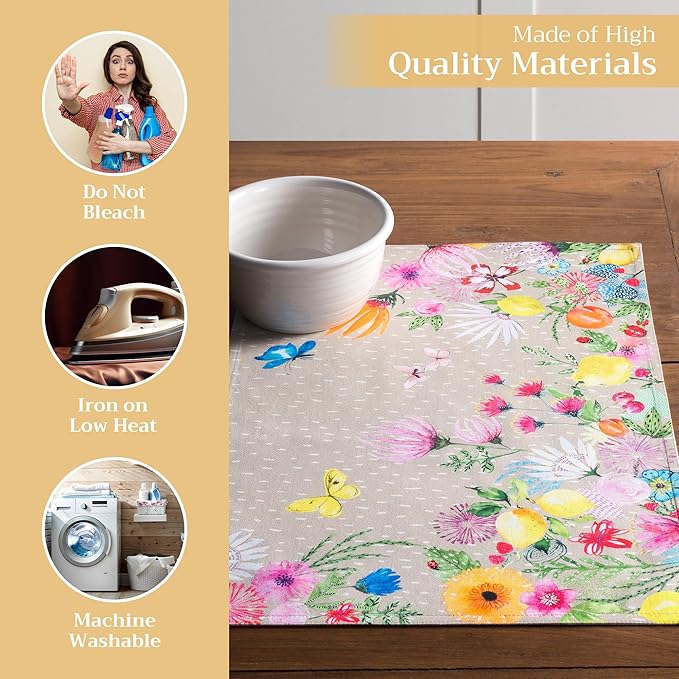 Maison d' Hermine Placemats Set of 4 100% Cotton Washable Cloth Place Mats Reusable Table Mats for Kitchen Dining Party Wedding Gifts for Mothers Day Spring/Summer (Jardin D'Ete - Fog, 13" x 19")