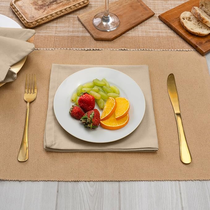 Blue Needles Solid Cloth Napkins Set of 6 Beige 100% Cotton Dinner Napkins 18x18 inches - Spring Summer Easter - Soft, Reusable, Absorbent & Washable Linen, Ideal for Events Parties & Everyday Use