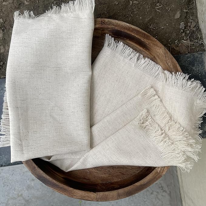 Bedding Craft Linen Cloth Dinner Napkins Set of 12 – 18x18 Natural with Fringed Corners – Machine Washable Fabric Napkins for Weddings, Baby Showers, Parties & Dining