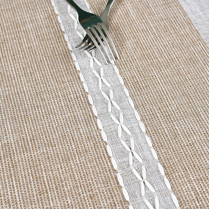 Farmhouse Braided Striped Table Runner Rustic Embroidery Coffee Table Runners for Decorations Weddings Holiday Brown 13x36inch