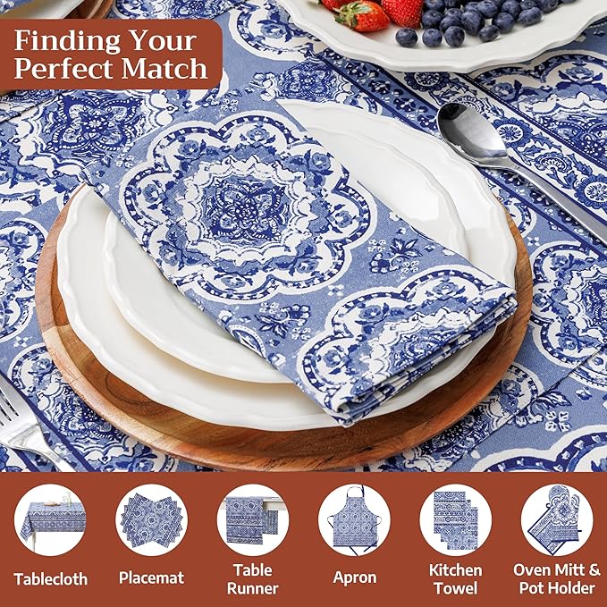 Maison d' Hermine Cloth Napkins Set of 4 100% Cotton Everyday Reusable Square Napkins Cloth Washable Dinner Party Wedding Restaurant Gifts for Mothers Day Spring/Summer(Melodie Bleue, 20" x 20")