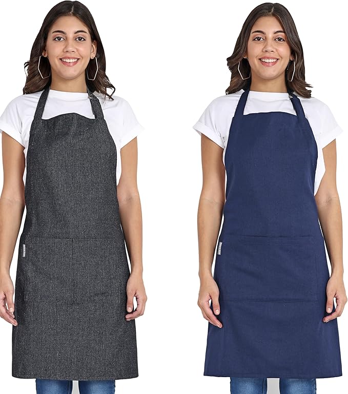 Chef Apron, Recycled Cotton Kitchen Apron with an Adjustable Neck with Long Ties, for cooking, baking