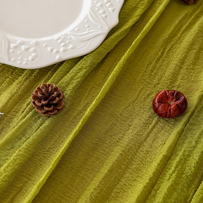 Keketoarrange 3pcs Moss Green Cheesecloth Table Runner Gauze 120 Inch 10 FT Rustic Boho Cheese Cloth Runner for Wedding Baby Shower Bridal Shower Birthday Party Long Sheer Home Decorations