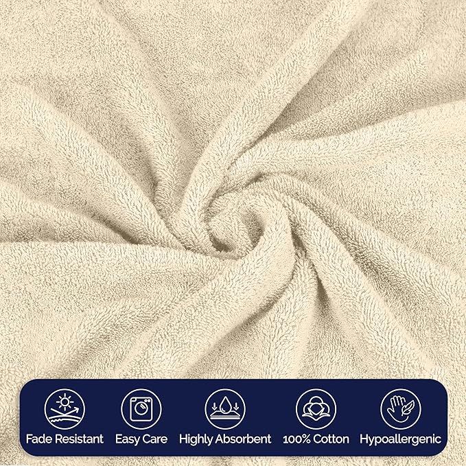 Elegant Comfort Premium Cotton 8-Piece Towel Set, Includes 4 Washcloths, 2 Hand Towels and 2 Bath Towels, 100% Turkish Cotton - Highly Absorbent and Super Soft Towels for Bathroom, Ivory