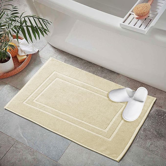 GOLD TEXTILES Premium Sand Bath Mat - 2 Pack 22x34 Inches - Not a Bathroom Rug - 100% Ring Spun Cotton - Highly Absorbent & Non Slip Shower Bathroom Floor Mat Towel - Machine Washable