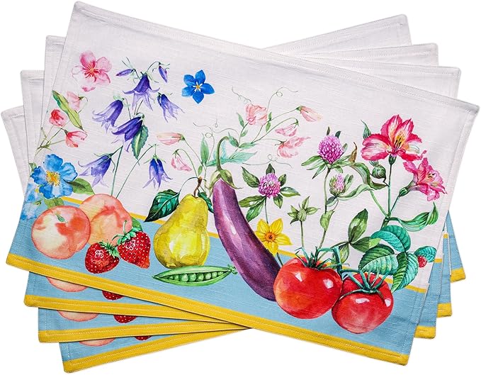Maison d' Hermine Placemats Set of 4 100% Cotton Washable Cloth Place Mats Reusable Table Mats for Kitchen Dining Party Wedding Gifts for Mothers Day Spring/Summer (Giverny, 13" x 19")