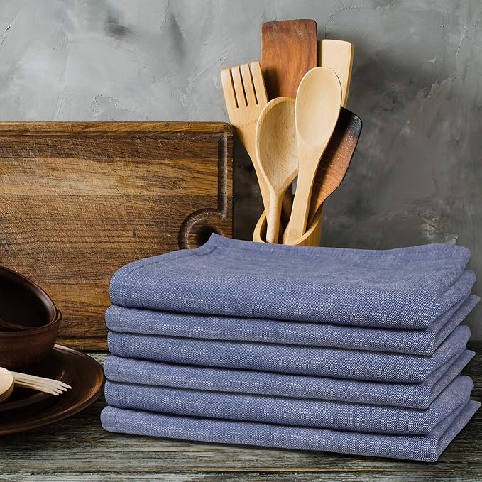 Urban Villa Kitchen Towels 100% Cotton Dish Towels for Kitchen(Set of 8) 20”x30” Dish Cloths Absorbent Kitchen Linen Set with Hanging Loop Perfect for Drying Dishes Cleaning Hand Towels – Blue White