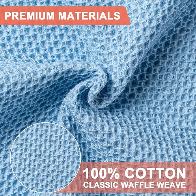 BOOMIBOO 6-Pack Kitchen Dish Cloths, 100% Cotton Waffle Weave, Ultra Soft Absorbent, Quick Drying Dish Towels, 12x12 Inches,Sky Blue
