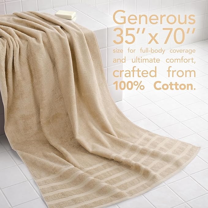 American Soft Linen 35x70 Jumbo Large Bath Towel, 600 GSM 100% Cotton Turkish Bath Sheet, Oversized Luxury Bath Towel for Bathroom Beach and Pool, Beige