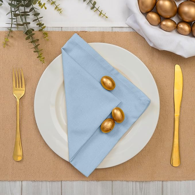 Blue Needles Solid Cloth Napkins Set of 12 Ice Blue 100% Cotton Dinner Napkins 18x18 inches - Spring Summer Easter - Soft, Reusable, Absorbent & Washable Linen, Ideal for Events Parties & Everyday Use