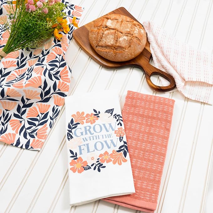 Ritz 100% Cotton Kitchen Towels, Floral Tulip Spring – 16"x26" – Absorbent Dish Towels for Drying & Cleaning – Soft & Durable (Set of 4)