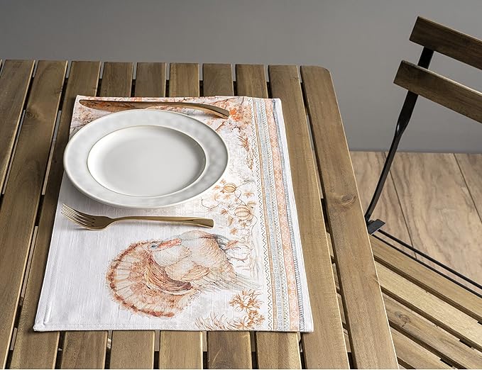 Maison d' Hermine Placemats Set of 4 100% Cotton Washable Cloth Place Mats, Reusable Table Mats for Thanksgiving Christmas Decorations Kitchen Dining Party Wedding (Giving Thanks, 13" x 19")
