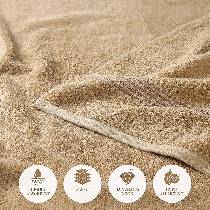 Superior Egyptian Cotton 2-Piece Bath Sheet Towel Set, Oversized Body Towels For Adults And Kids, Large Towel For Bath, Shower, Guest Bathroom, Spa, Gym, Resort, Essentials, Airbnb, Toast
