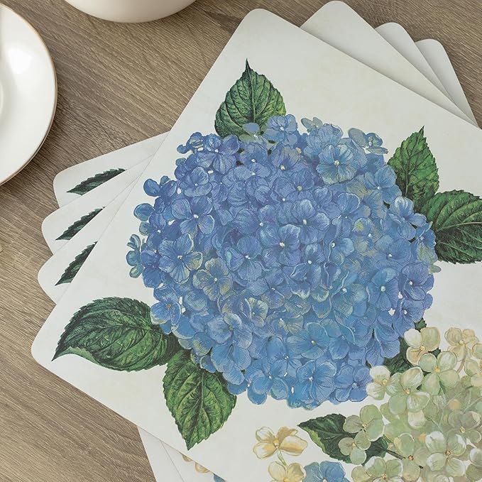 Benson Mills Cork Placemats Set of 4, Thick Cork Place Mats for Kitchen and Dining Tables, Easy Clean Table Mats (12" x 16" Rectangular Set of 4, Hydrangea Floral)