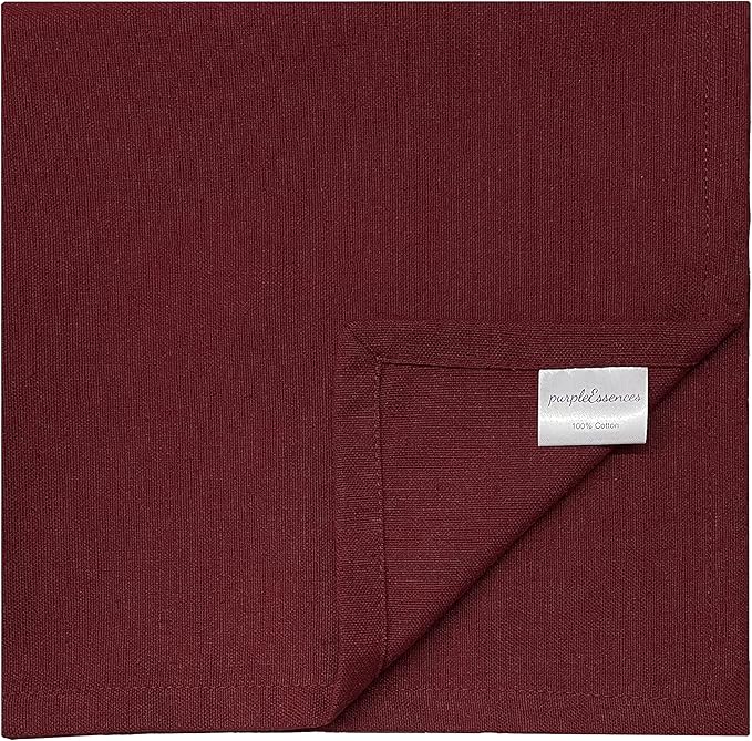 PurpleEssences Set of 12 Cloth Dinner Napkins 100% Cotton 18x18 Inch - Soft Durable Washable - Ideal for Farmhouse Party Spring Easter Summer - Perfect Everyday Use Table Linen - Burgundy