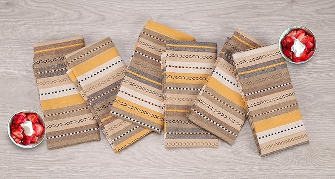 Lightnpro Salsa Stripes Cloth Napkins Set of 12 – Wedding, Christmas & Holiday Table Napkins, Machine Washable Cloth Napkins for Special Occasions & Everyday Use - 18x18 Inch Beige Multi