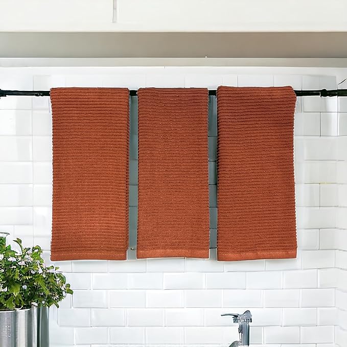 Kitchen Hand Towels: Maroon Rust 100% Cotton Cloth Soft Cleaning Drying Dished Absorbent Ribbed Terry Loop, Oversized 18" x 28" inches, Set of 3 Multipurpose for Everyday Use (Cinnamon Stick)