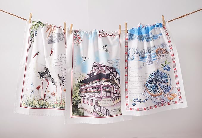 Maison d' Hermine Kitchen Towels Set of 3 100% Cotton 27.50" x 20" Reusable Cloth Tea Dish Towels Absorbent with Hanging Loop for Kitchen Gifts for Mothers Day Spring/Summer (Mulhouse)