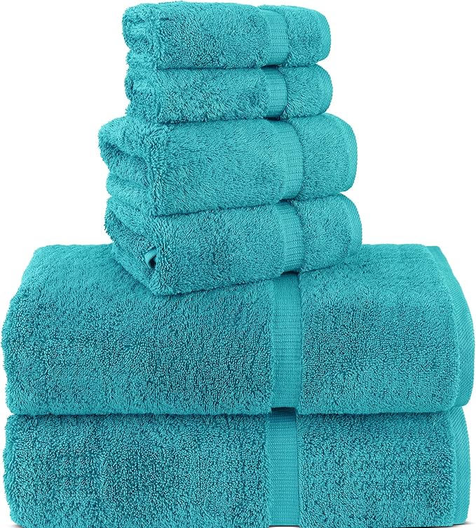 Chakir Turkish Linens 100% Cotton Premium Turkish Towels for Bathroom, 2 Large Bath Towels 36x60, 2 Hand Towels, 2 Washcloths (6-Piece Towel Set, Aqua)