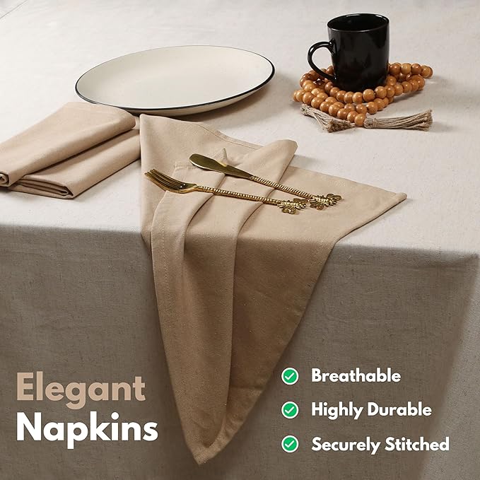 Native Fab Solid Cloth Napkin Set of 4, 100% Cotton, Washable, Reusable Dinner Cloth Napkin 17x17 inches, Table Decor Napkins for Dinner, Events, Beige