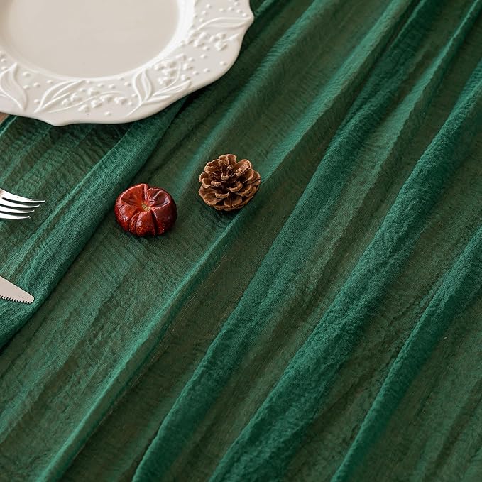 Keketoarrange 3pcs Emerald Green Table Runner Cheesecloth Gauze 120 Inch 10 FT Rustic Boho Cheese Cloth Table Decor for Wedding Baby Bridal Shower Party Long Sheer Vintage Spring Home Decorations