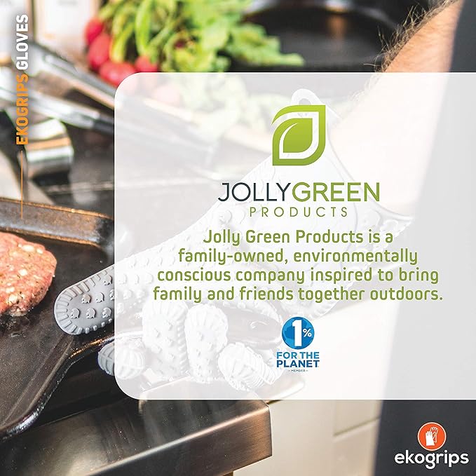 Jolly Green Products Ekogrips Heat-Resistant BBQ Gloves – Premium Silicone Cooking & Grill Gloves for Oven, Fireplace & Campfire Use, Non-Slip, Waterproof, Grey, XXL