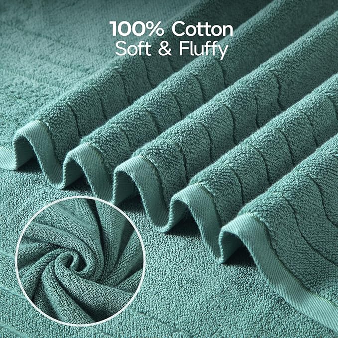 REDKISS Luxury Bath Towels Set of 4, 35x70 in, Highly Absorbent & Quick Dry, Super Soft Extra Large Premium Thick Cotton Blue Bath Sheets for Shower, Hotel, Bathroom, Spa