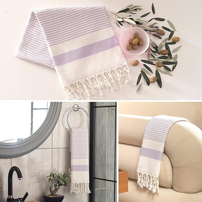 Ruvy Home Basics Turkish Hand Towels for Bathroom Set of 2 | 18"x40", Cotton | Decorative Towel for Bathroom, Kitchen, Dishcloth, Tea, Yoga, Face, Gym - Lavender