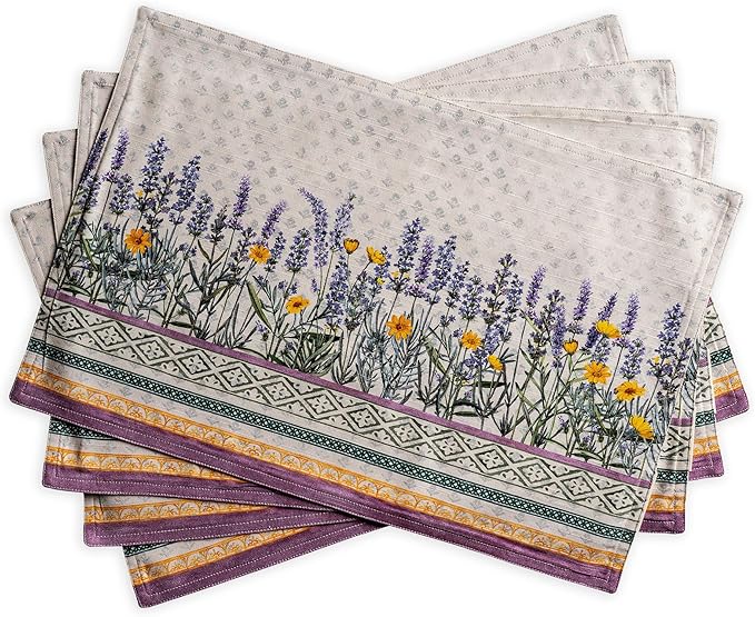 Maison d' Hermine Placemats Set of 4 100% Cotton Washable Cloth Place Mats Reusable Table Mats for Kitchen Dining Party Wedding Gifts for Mothers Day Spring/Summer (Fanny Lavender, 13" x 19")