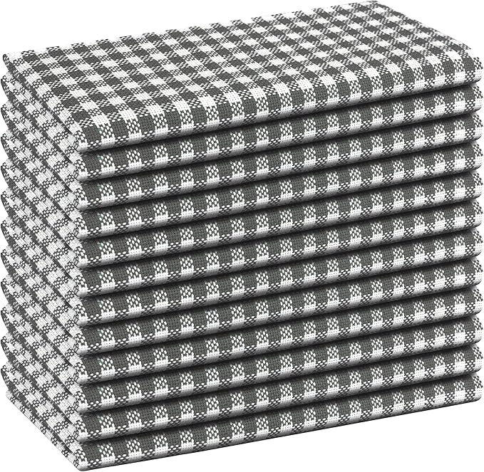 Native Fab Gingham Cloth Napkins 16x16 inches, 100% Cotton Dinner Napkins with Checks, Set of 12, Machine Washable Cloth Napkins, Soft Breathable Absorbent, Grey White