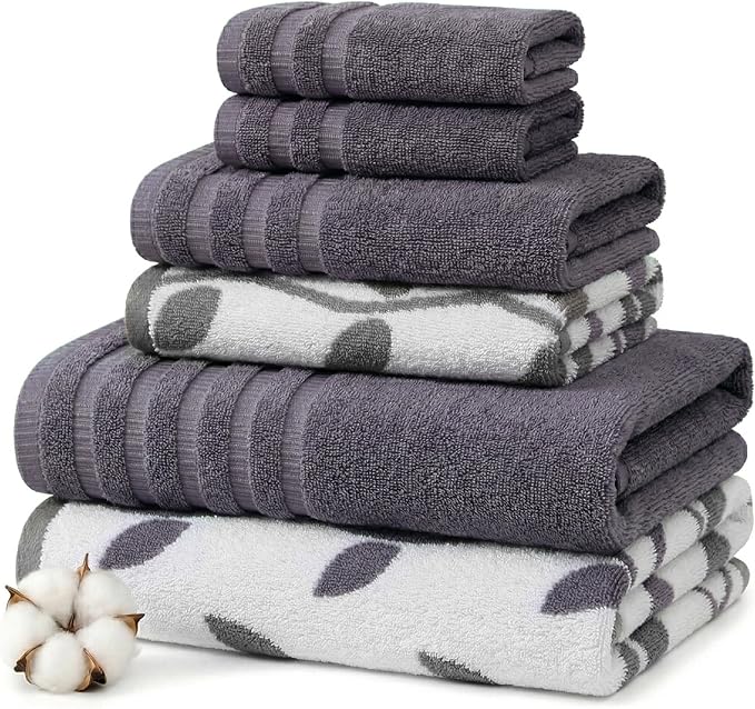 Modern Threads Natural Vine 6-Piece 100% Cotton Towel Set – Yarn Dyed Jacquard – Includes 2 Bath Towels, 2 Hand Towels, 2 Washcloths – Absorbent, Quick Dry, Soft & Durable – Purple