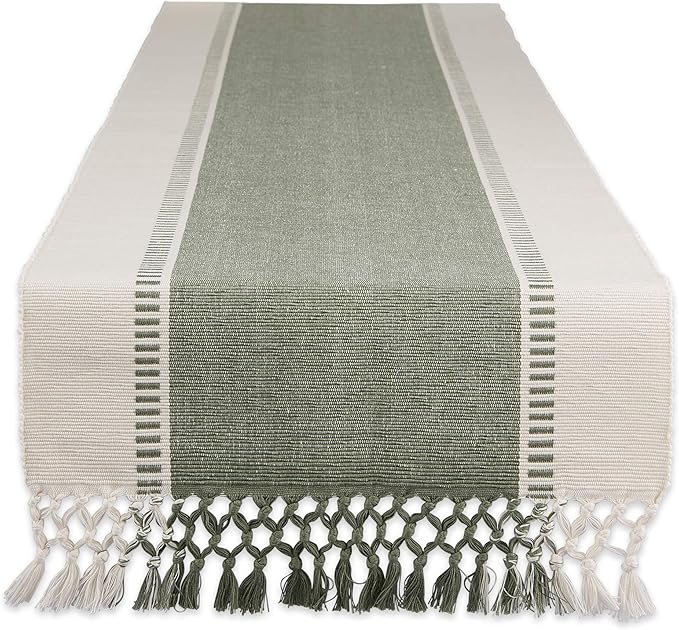 DII Dobby Stripe Woven Table Runner, 13x108 (13x113.5, Fringe Included), Artichoke