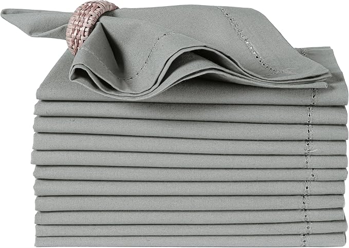 Cotton Cloth Napkins Set of 12, 18x18 Cloth Dinner Napkin Washable, Soft, Reusable Napkins for Wedding, Parties, Christmas, Thanksgiving, Everyday Use (Silver) - ALPHA Living HOME