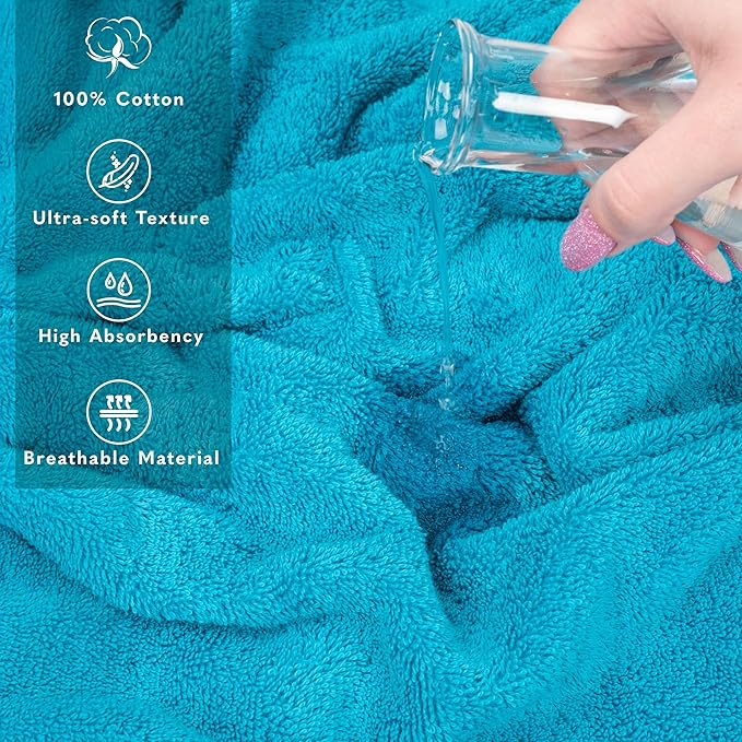 American Soft Linen 100% Cotton 600 GSM Turkish 40x80 Oversized Bath Towel Sheet, Extra Large Adult Towels for Bathroom, Aqua Blue Bath Sheet