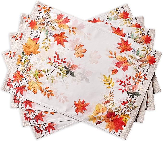 Maison d' Hermine Placemats Set of 4 100% Cotton Washable Cloth Place Mats, Reusable Table Mats for Thanksgiving Christmas Decorations Kitchen Dining Party Wedding Restaurant (Amarante, 13" x 19")