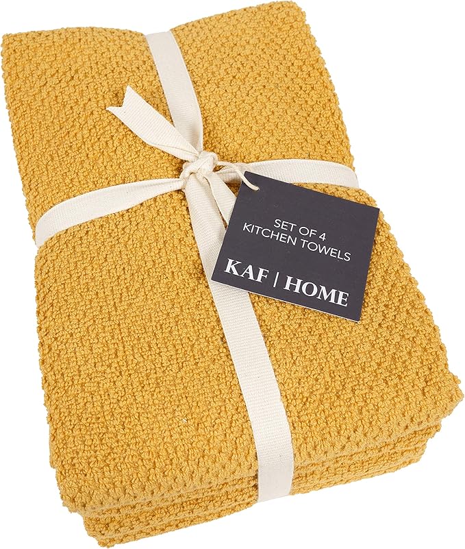 KAF Home Deluxe Popcorn Terry Kitchen Towels, Cotton Kitchen Dish Towels, Set of 4, Camel