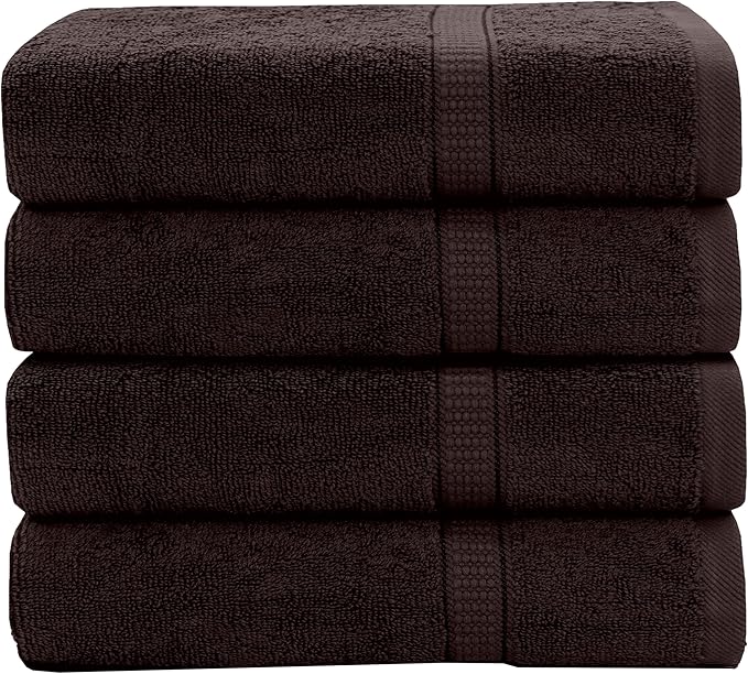 GOLD TEXTILES Premium Hand Towels for Bathroom -100% Ring Spun Cotton (Brown,4 Pack, 16x30 Inches) Luxury Soft Absorbent & Quick Dry, Bathroom Hand Towel Perfect for Hotel, Salon, Gym & Spa