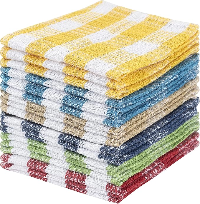 American Linen 12 Cotton Kitchen Dish Cloths Value Pack– Vibrant, Reusable and Washable Dish Cloths -12-Pack Set Quality Hand Cloths 12x12 inches Waffle Weave Total Weight 250 Grams