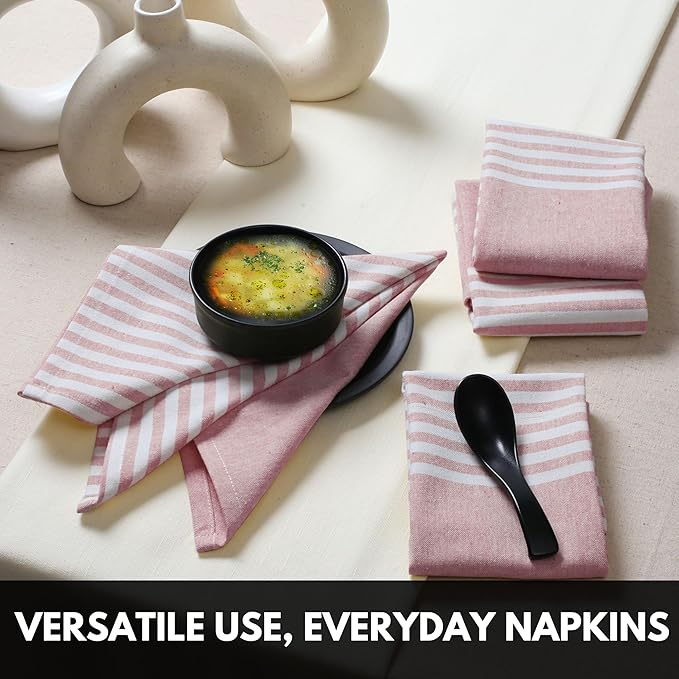 Cloth Napkins 18x18 Inches - Striped Design, 100% Cotton, Reusable & Durable Fabric Napkins for Dining, Everyday Meals, Events, Parties - Machine Washable, Set of 4, Rust