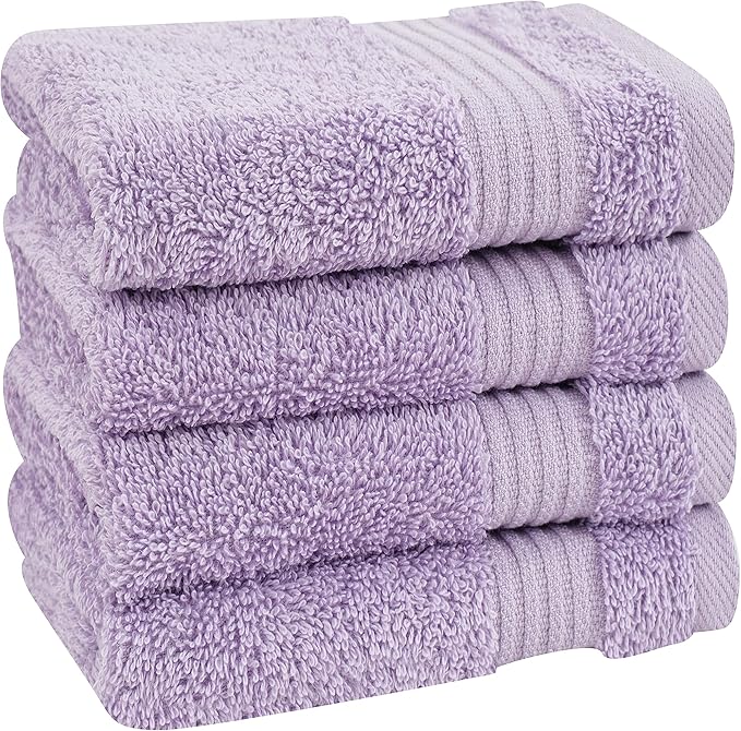 Cotton Paradise 100% Cotton Turkish Washcloth Set for Bathroom, 4 Piece Soft Absorbent Small Towels Wash Rags, Lilac