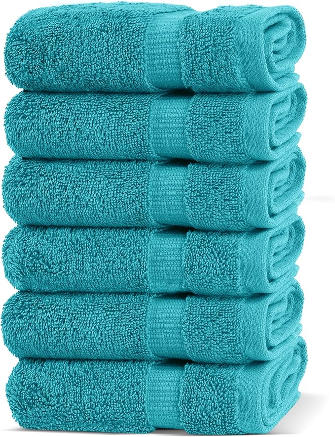 Chakir Turkish Linens 100% Cotton Premium Turkish Towels for Bathroom | 13'' x 13'' (6-Piece Washcloth, Aqua)