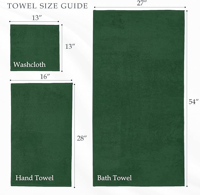 Mocassi Luxury 100% Turkish Cotton 2-Pack Bath Towel Set- Ultra Soft, Quick Dry Highly Absorbent 27 x 54 inch Premium Spa Hotel Quality 2PC Bath Towels - Luxurious Soft Bathroom Towels, Hunter Green