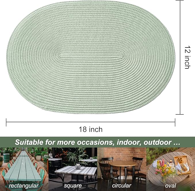 AHHFSMEI Placemats Set of 6 for Dining Table Washable Woven Non-Slip 18x12 inches Placemat Heat-Resistant Durable Table Mats for Dining Table Easy to Clean (Sage Green, 6)